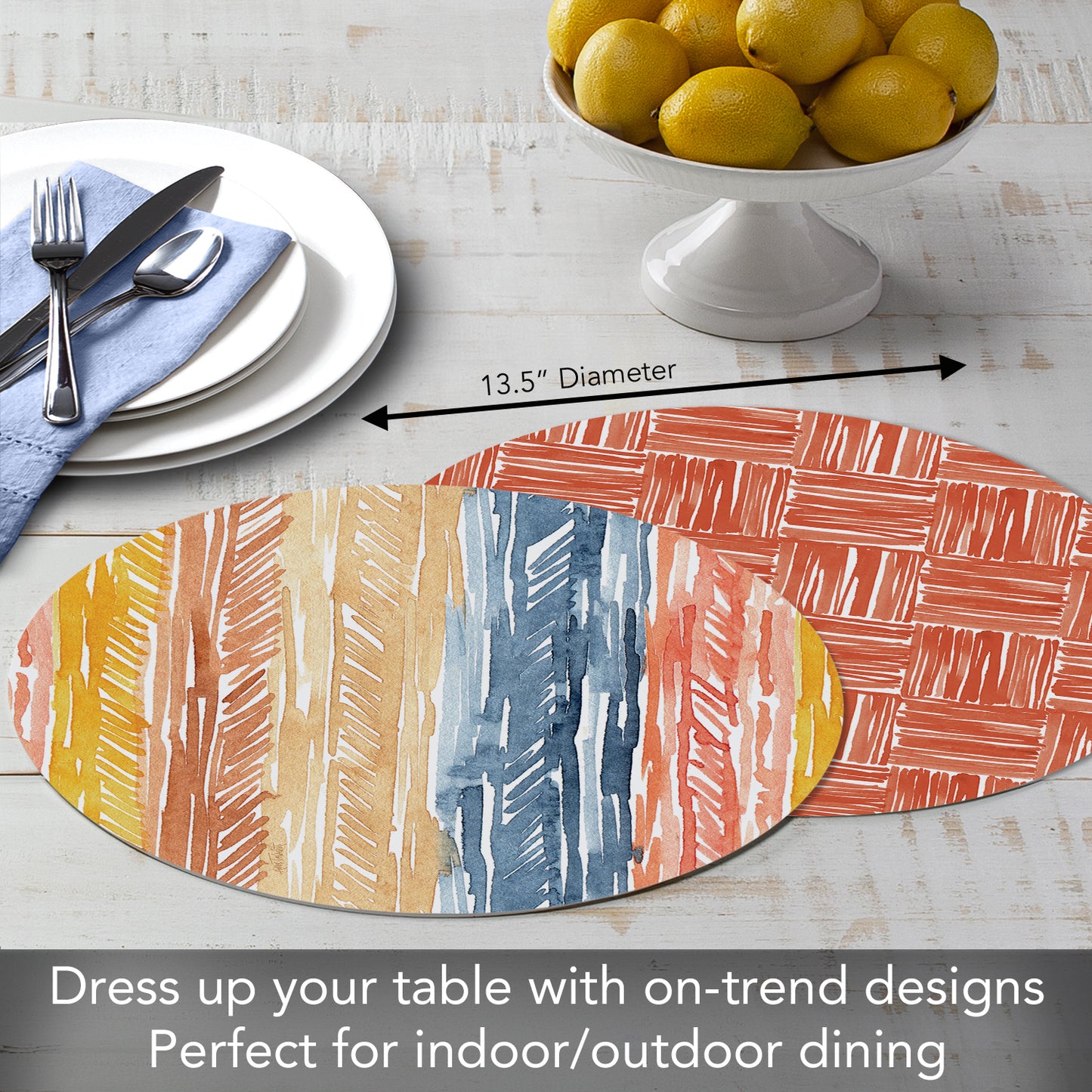 CounterArt Pattern Flair 4 Pack Round Reversible Easy Care Flexible Placemats Made in the USA