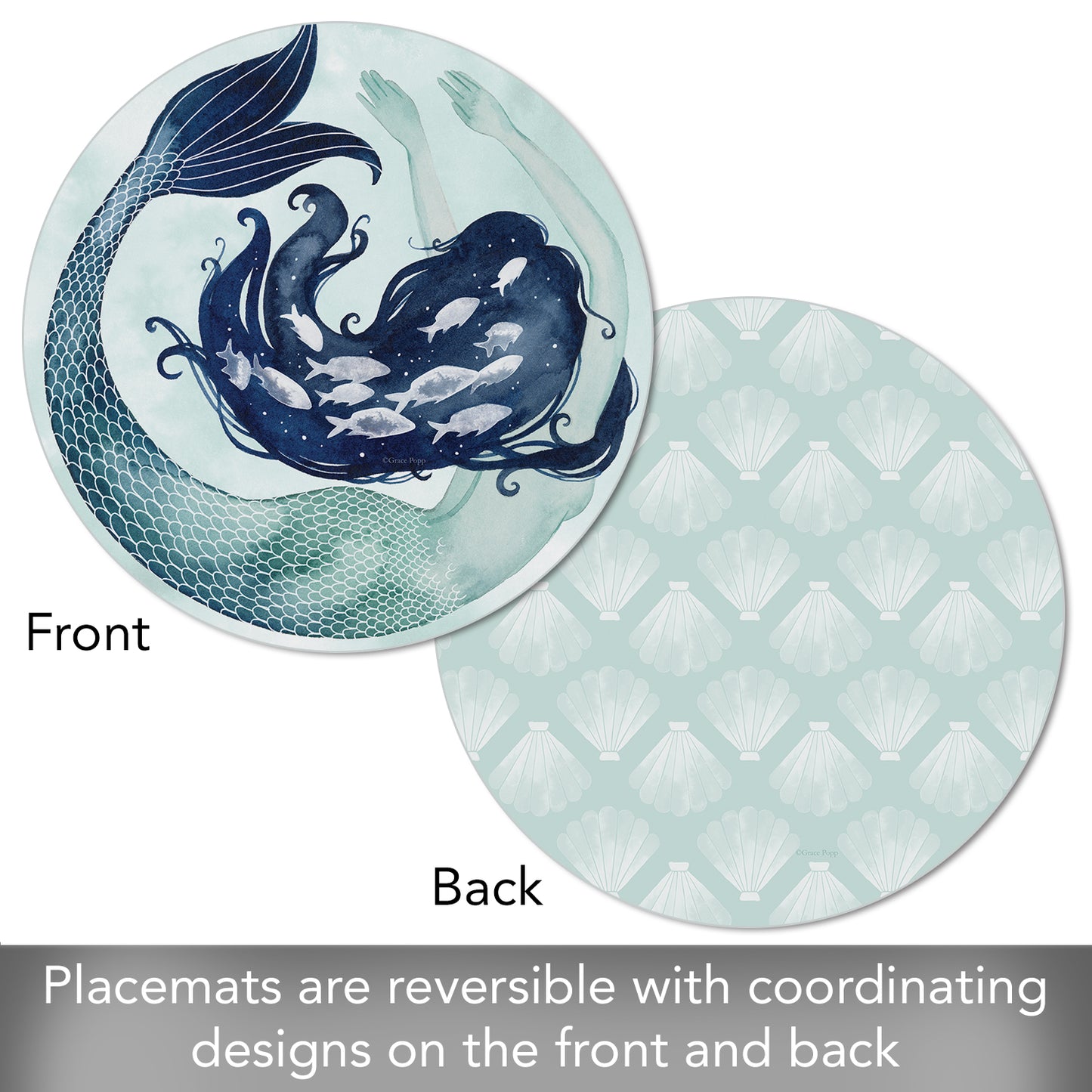 CounterArt Mermaid Scales 4 Pack Round Reversible Easy Care Placemats Made in the USA