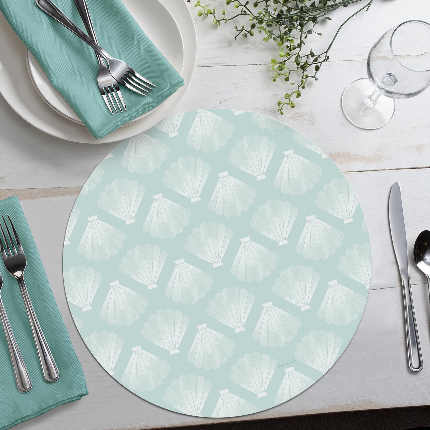 CounterArt Mermaid Scales 4 Pack Round Reversible Easy Care Placemats Made in the USA