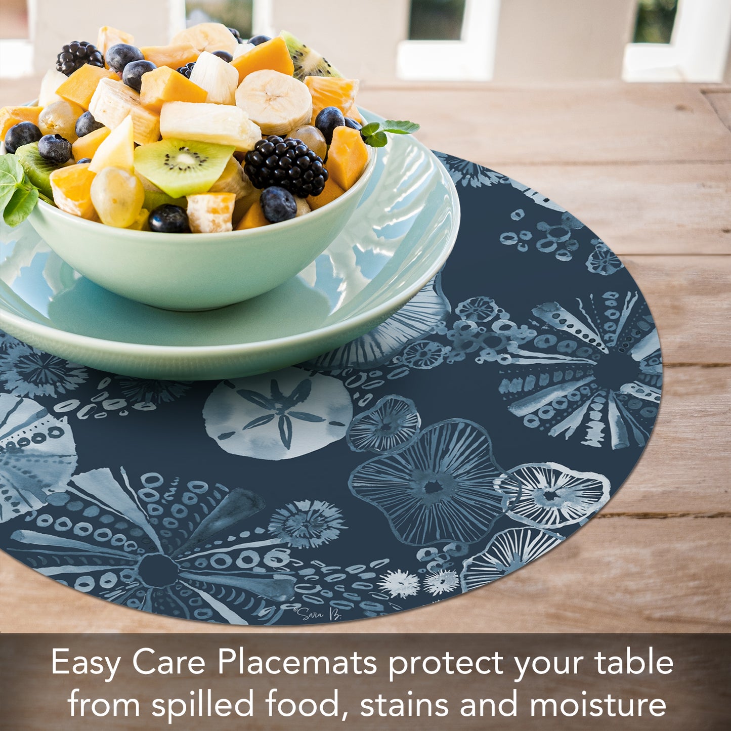 CounterArt Tidal Shells 4 Pack Round Reversible Easy Care Flexible Placemats Made in the USA