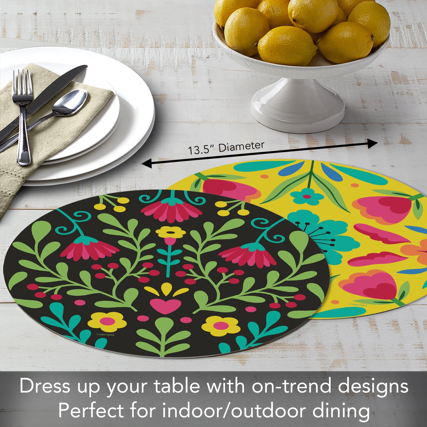 CounterArt Fiesta Plate 4 Pack Round Reversible Easy Care Flexible Placemats Made in the USA