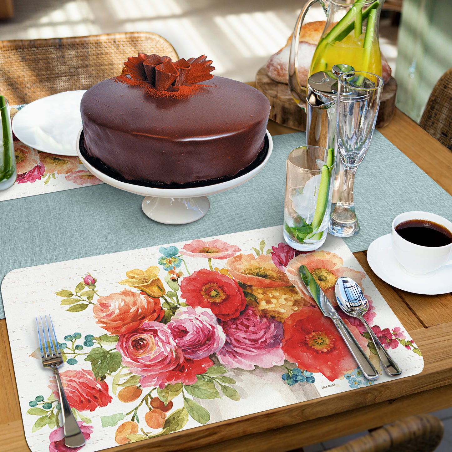 Counterart Country Fresh Flowers 4 Pack Reversible Easy Care Flexible Placemats Made in the USA