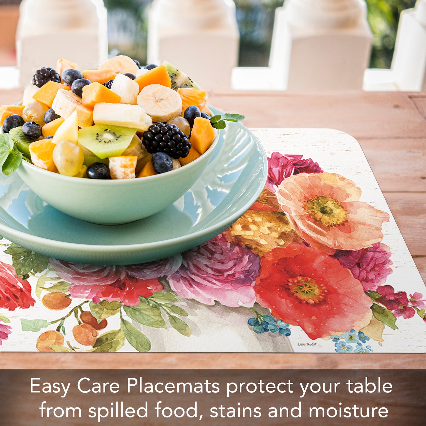 Counterart Country Fresh Flowers 4 Pack Reversible Easy Care Flexible Placemats Made in the USA