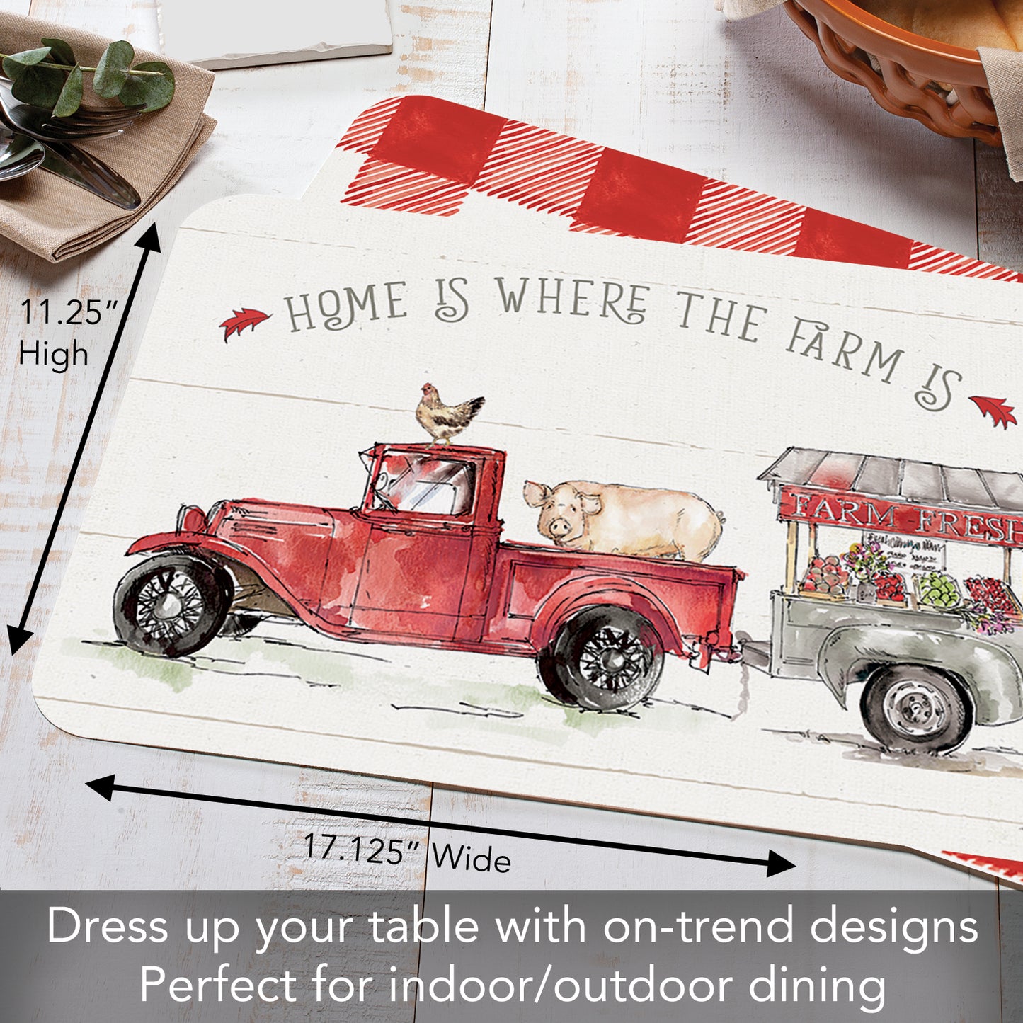 CounterArt Country Life Farm 4 Pack Reversible Easy Care Flexible Placemats Made in the USA