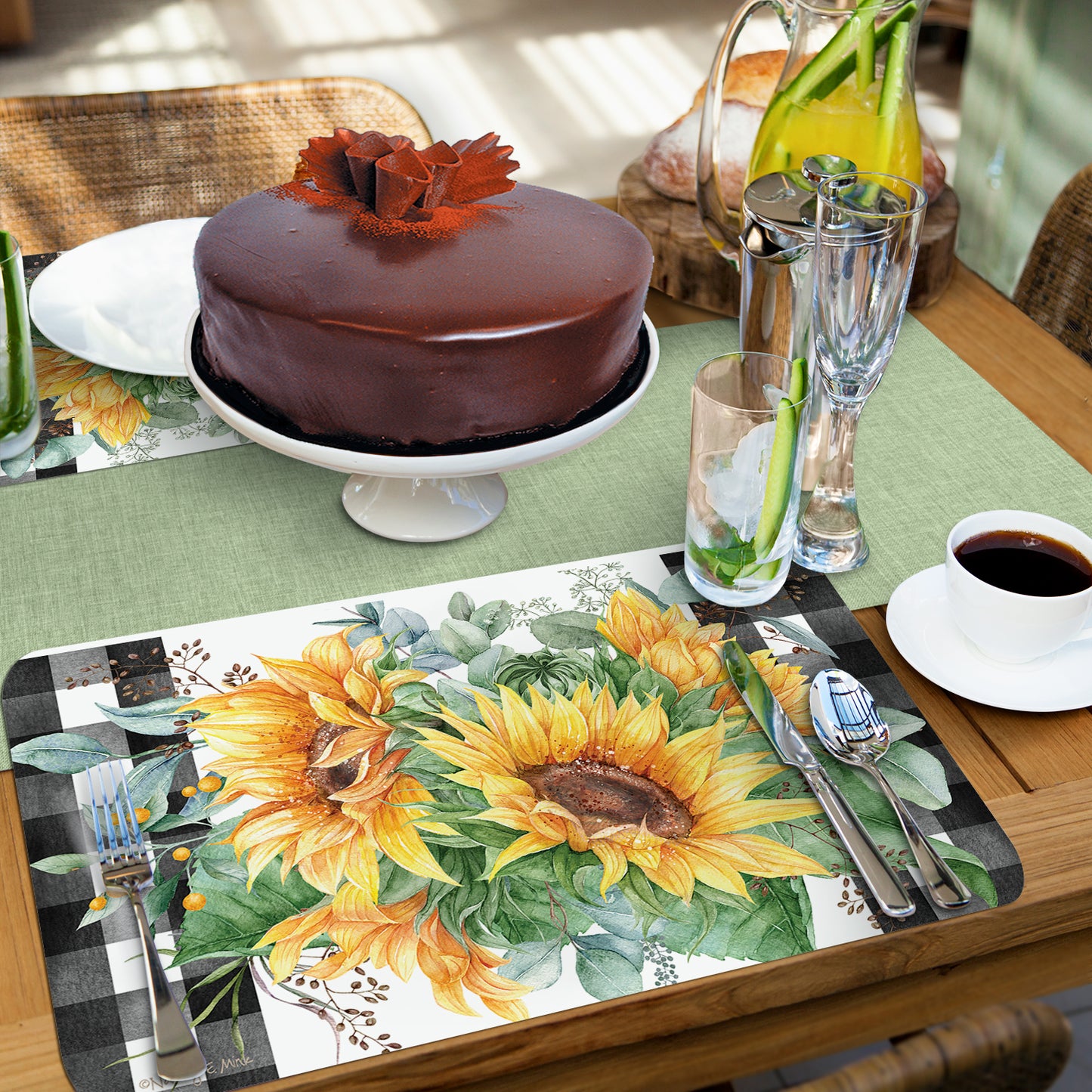 CounterArt Sunflower Fields Reversible Easy Care Flexible Placemats 4 Pack Made in the USA