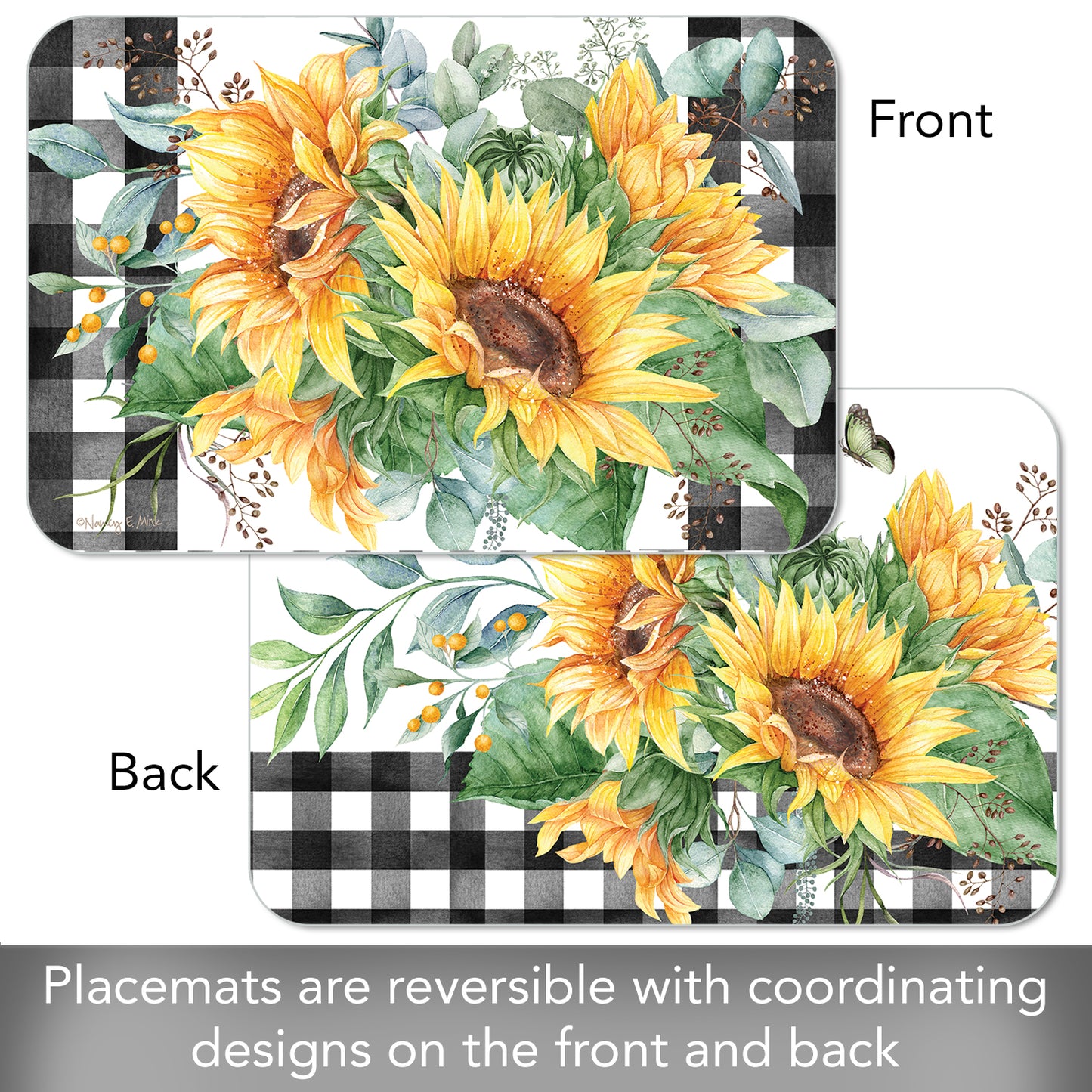 CounterArt Sunflower Fields Reversible Easy Care Flexible Placemats 4 Pack Made in the USA