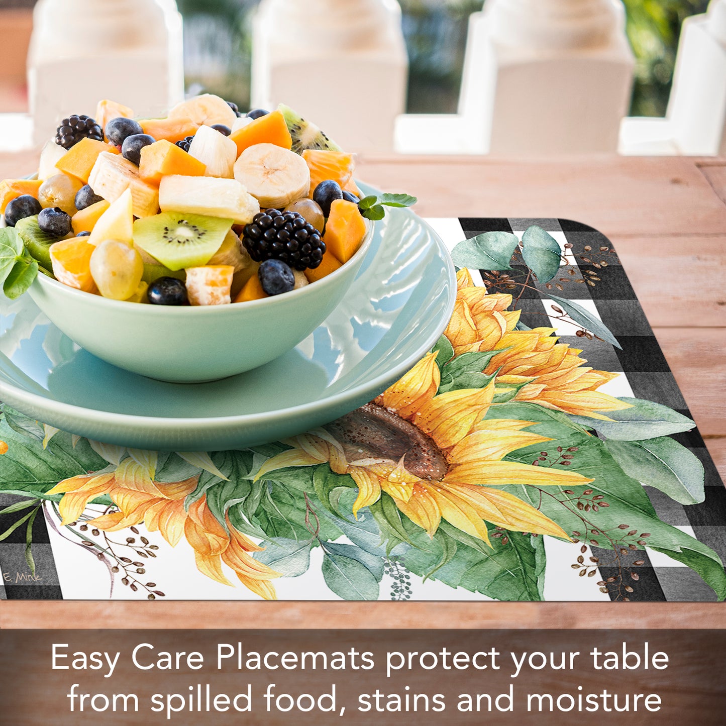 CounterArt Sunflower Fields Reversible Easy Care Flexible Placemats 4 Pack Made in the USA