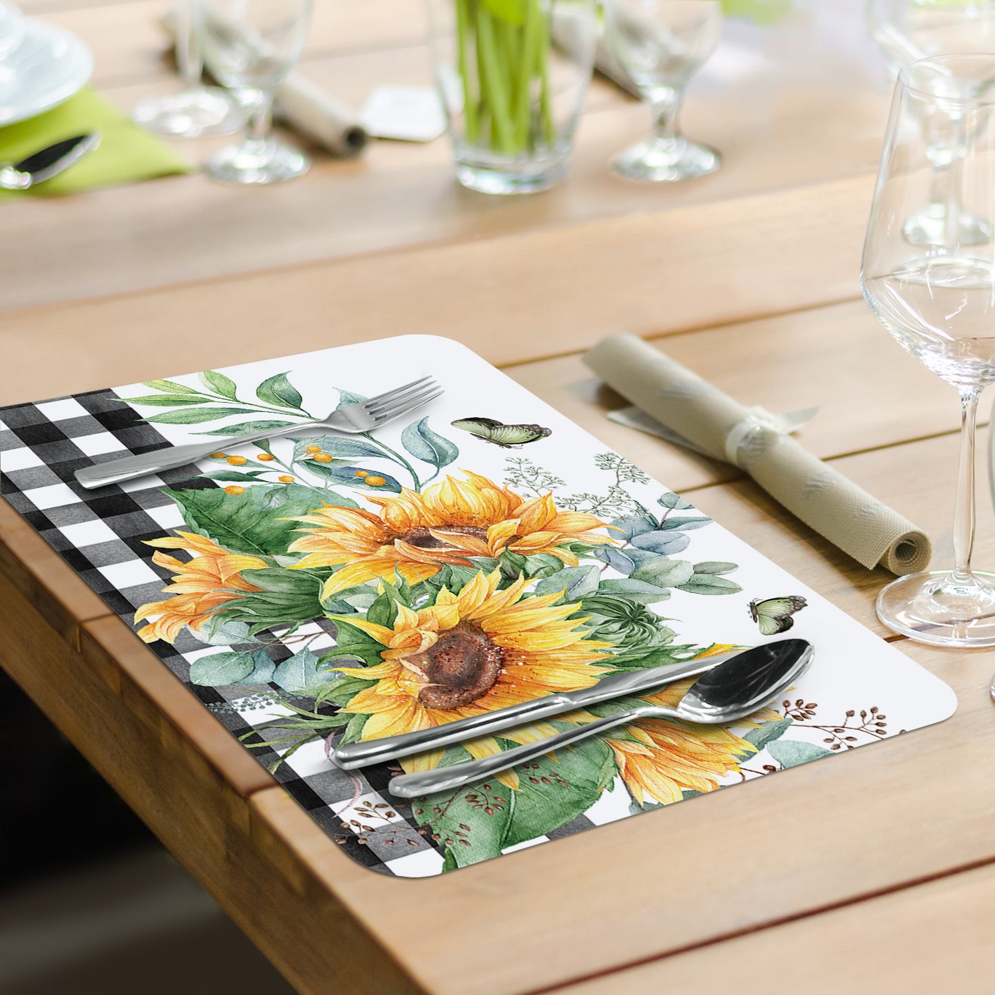 CounterArt Sunflower Fields Reversible Easy Care Flexible Placemats 4 Pack Made in the USA