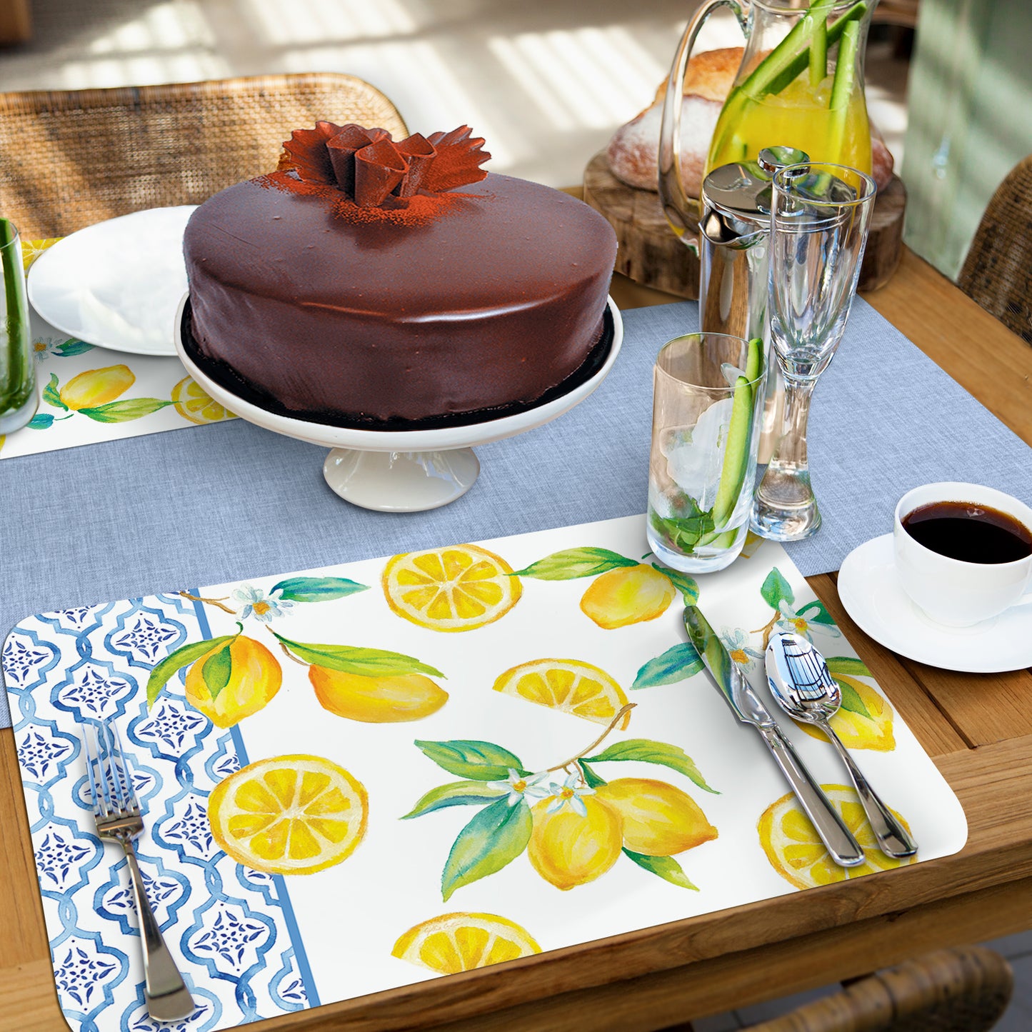 CounterArt Lovely Lemons 4 Pack Reversible Easy Care Flexible Placemats Made in the USA