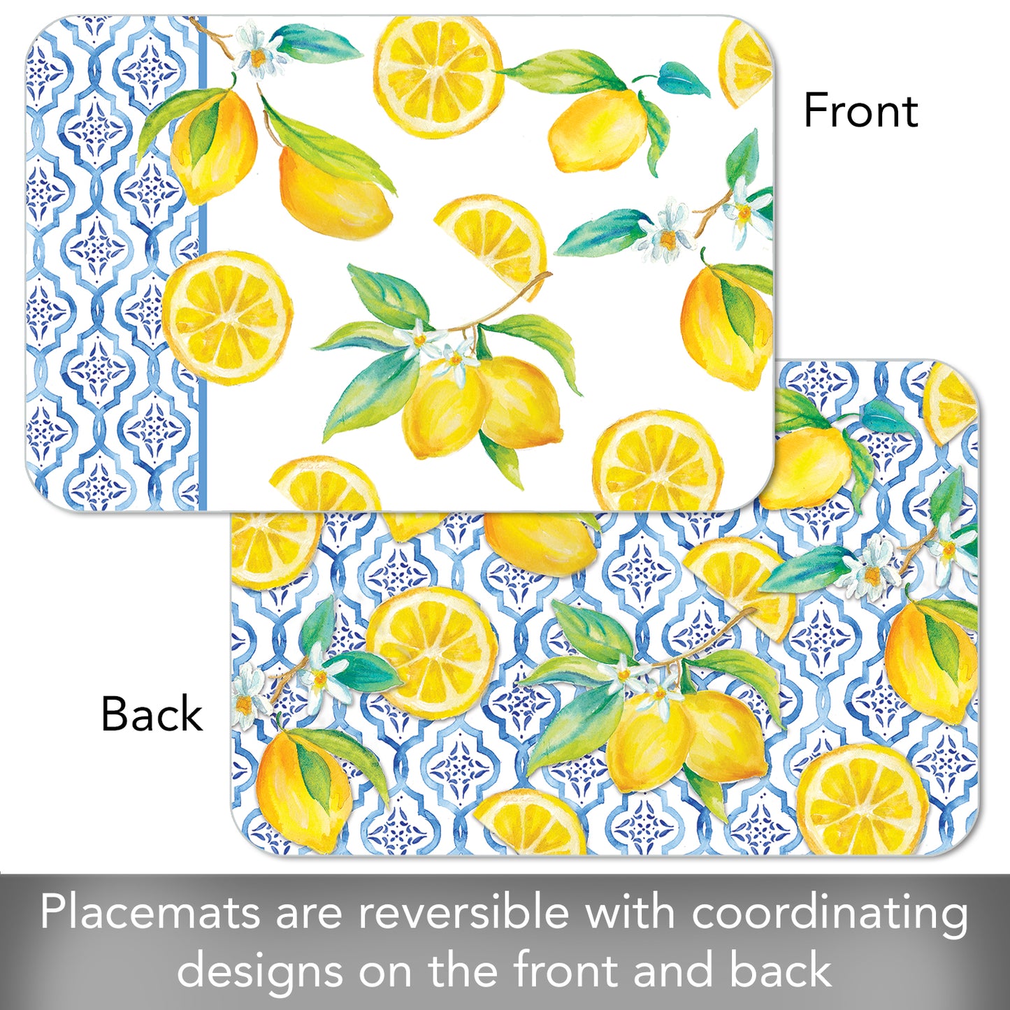 CounterArt Lovely Lemons 4 Pack Reversible Easy Care Flexible Placemats Made in the USA
