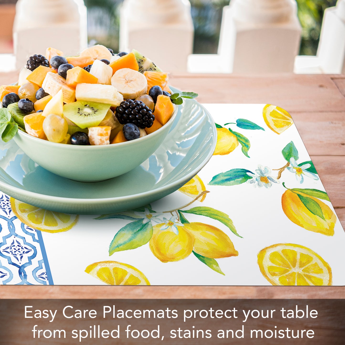 CounterArt Lovely Lemons 4 Pack Reversible Easy Care Flexible Placemats Made in the USA