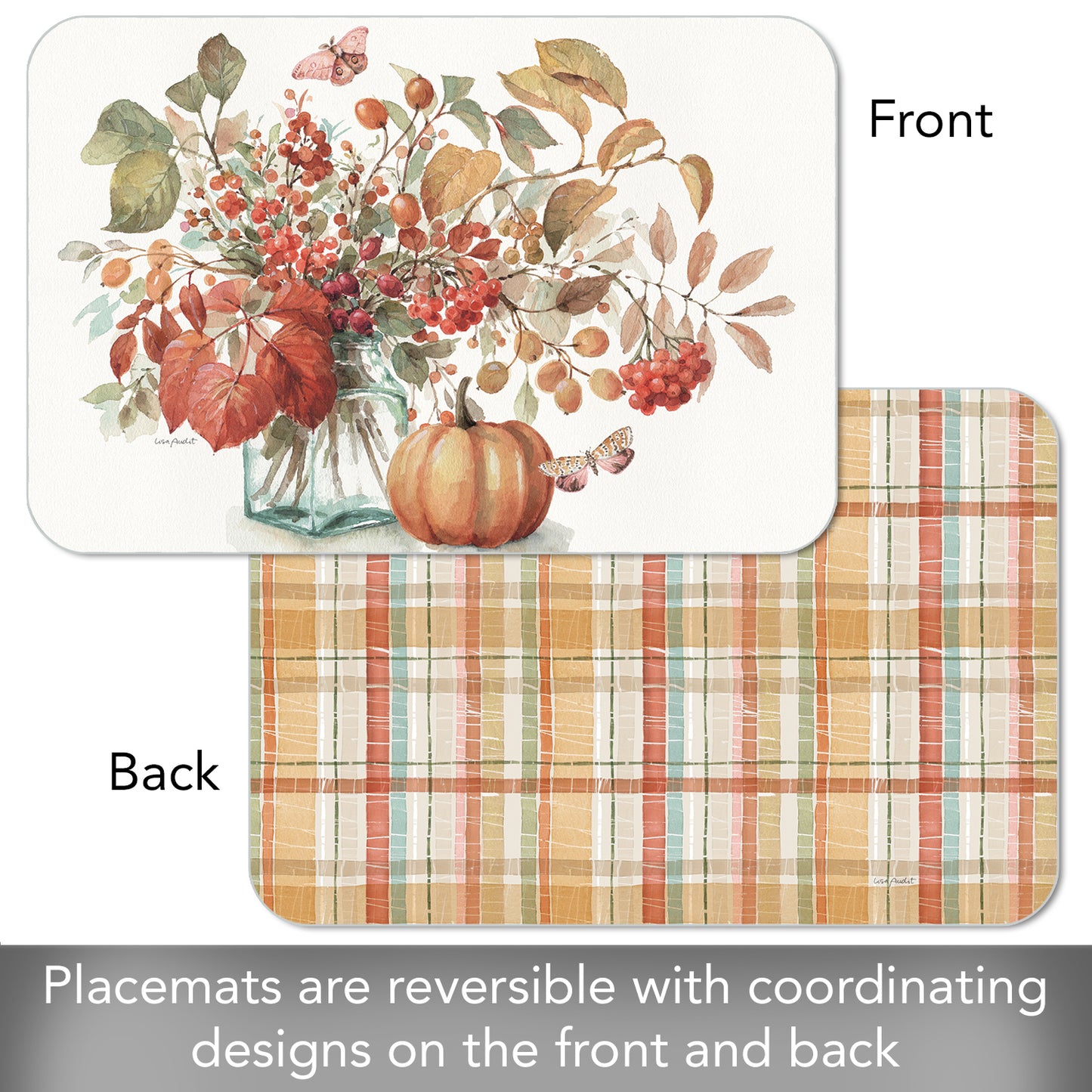 CounterArt Autumn in Nature 4 Pack Reversible Easy Care Placemats Made in the USA