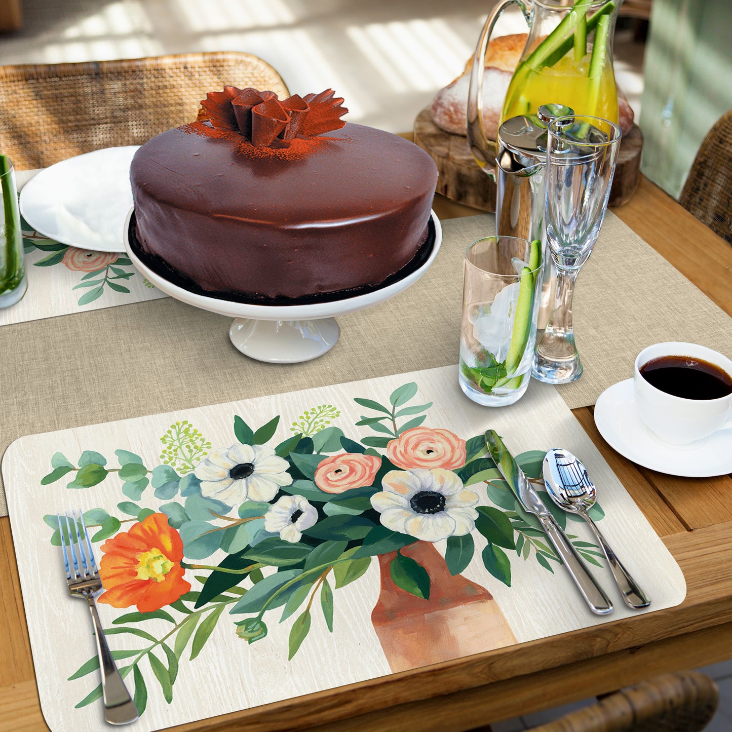 CounterArt Fresh Poppies 4 Pack Reversible Easy Care Flexible Placemats Made in the USA
