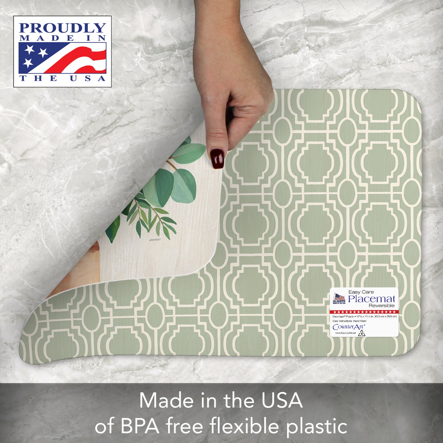 CounterArt Fresh Poppies 4 Pack Reversible Easy Care Flexible Placemats Made in the USA