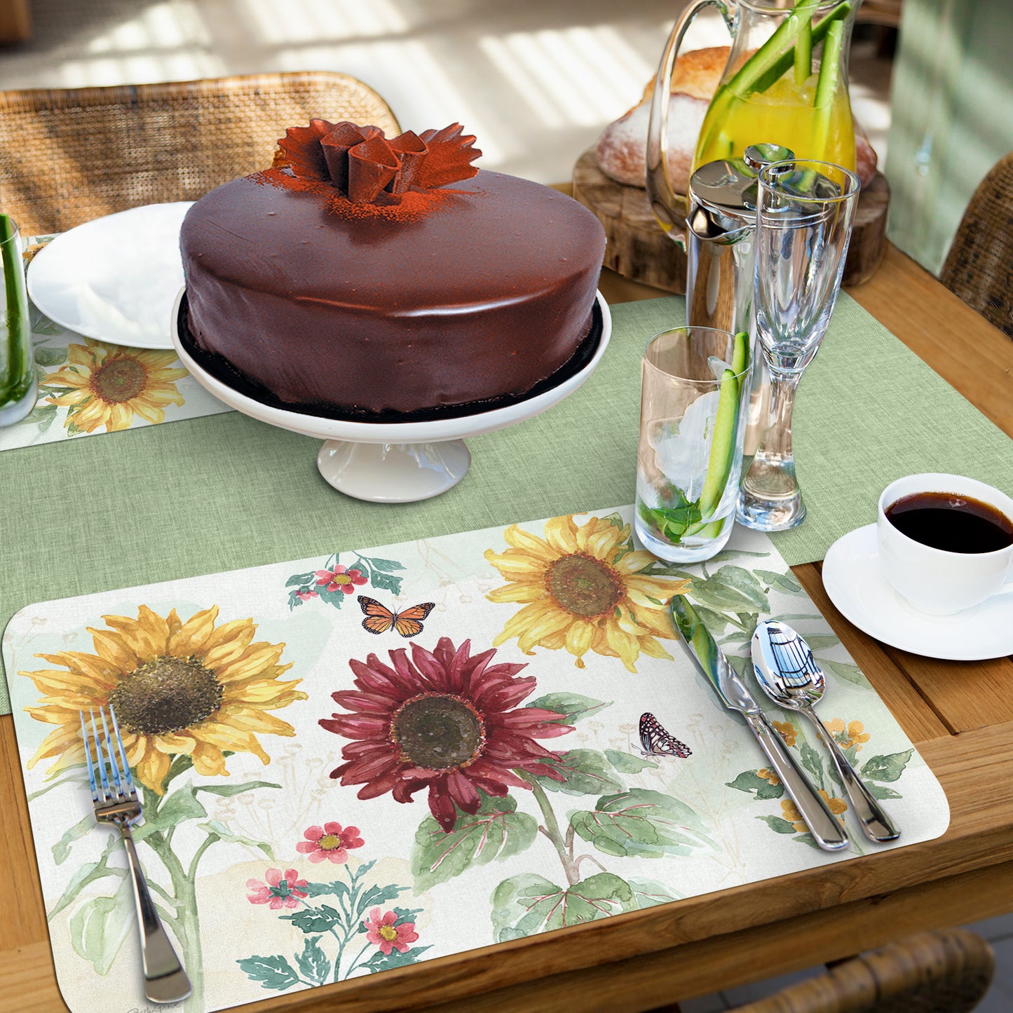 CounterArt Sunflower Splendor 4 Pack Reversible Easy Care Flexible Placemats Made in the USA