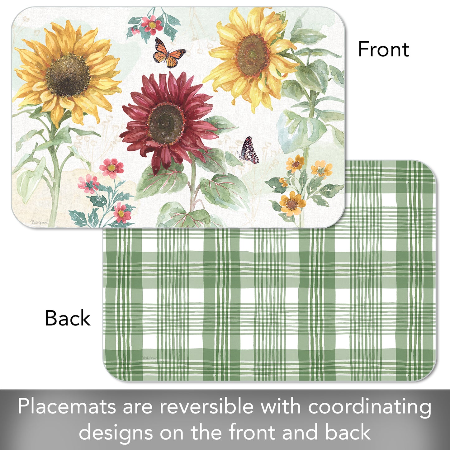 CounterArt Sunflower Splendor 4 Pack Reversible Easy Care Flexible Placemats Made in the USA