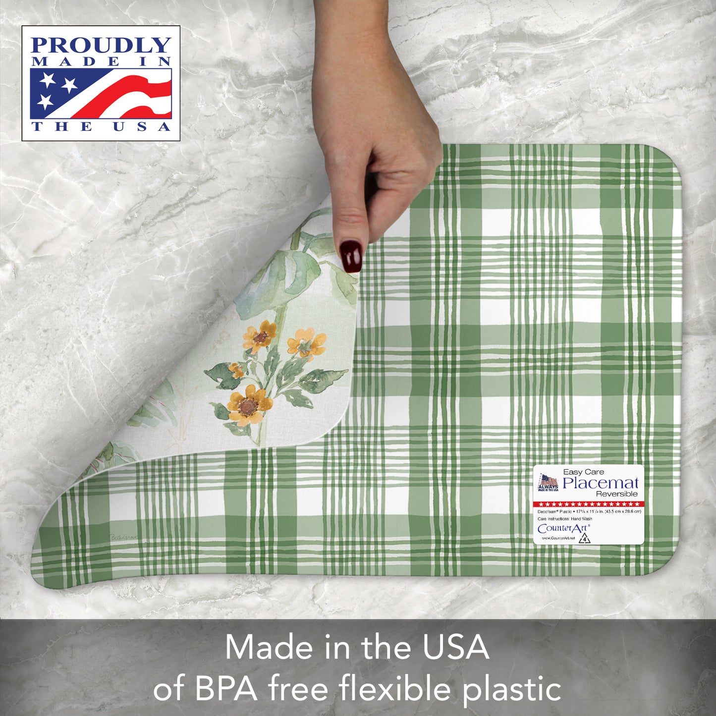 CounterArt Sunflower Splendor 4 Pack Reversible Easy Care Flexible Placemats Made in the USA