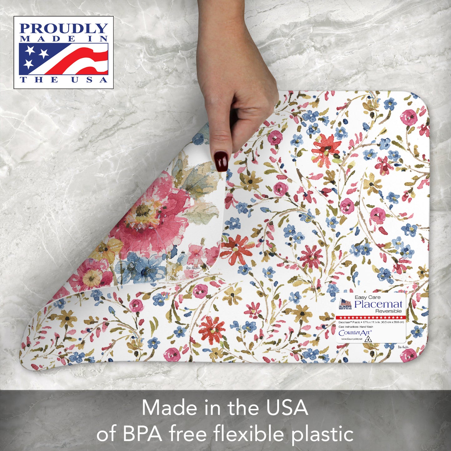 CounterArt Summer Garden 4 Pack Reversible Easy Care Flexible Placemats Made in the USA