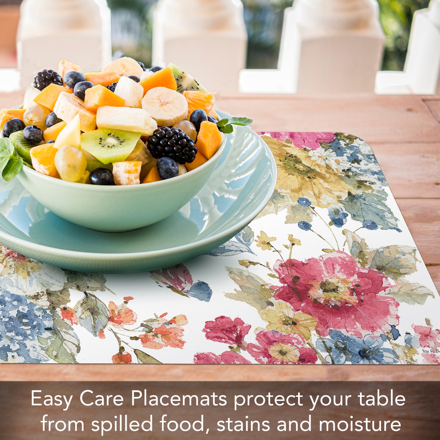 CounterArt Summer Garden 4 Pack Reversible Easy Care Flexible Placemats Made in the USA