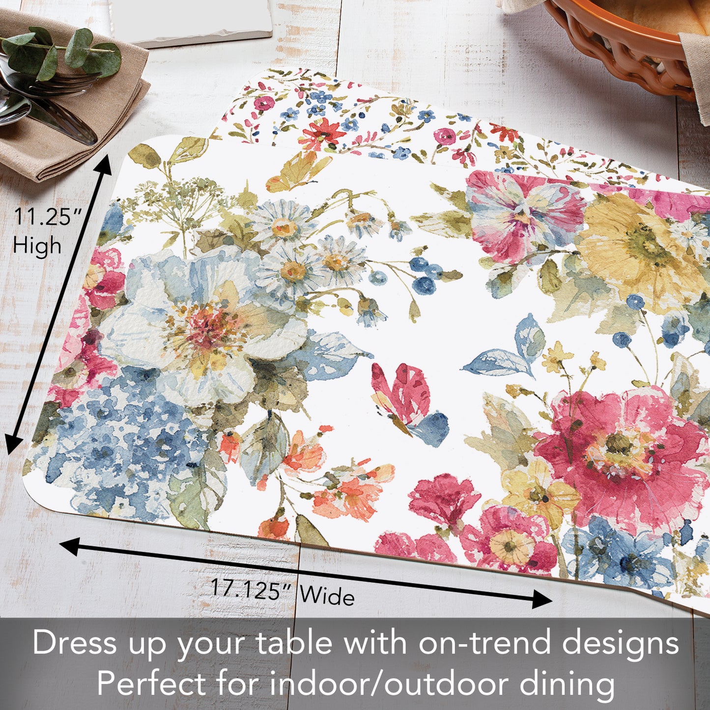 CounterArt Summer Garden 4 Pack Reversible Easy Care Flexible Placemats Made in the USA