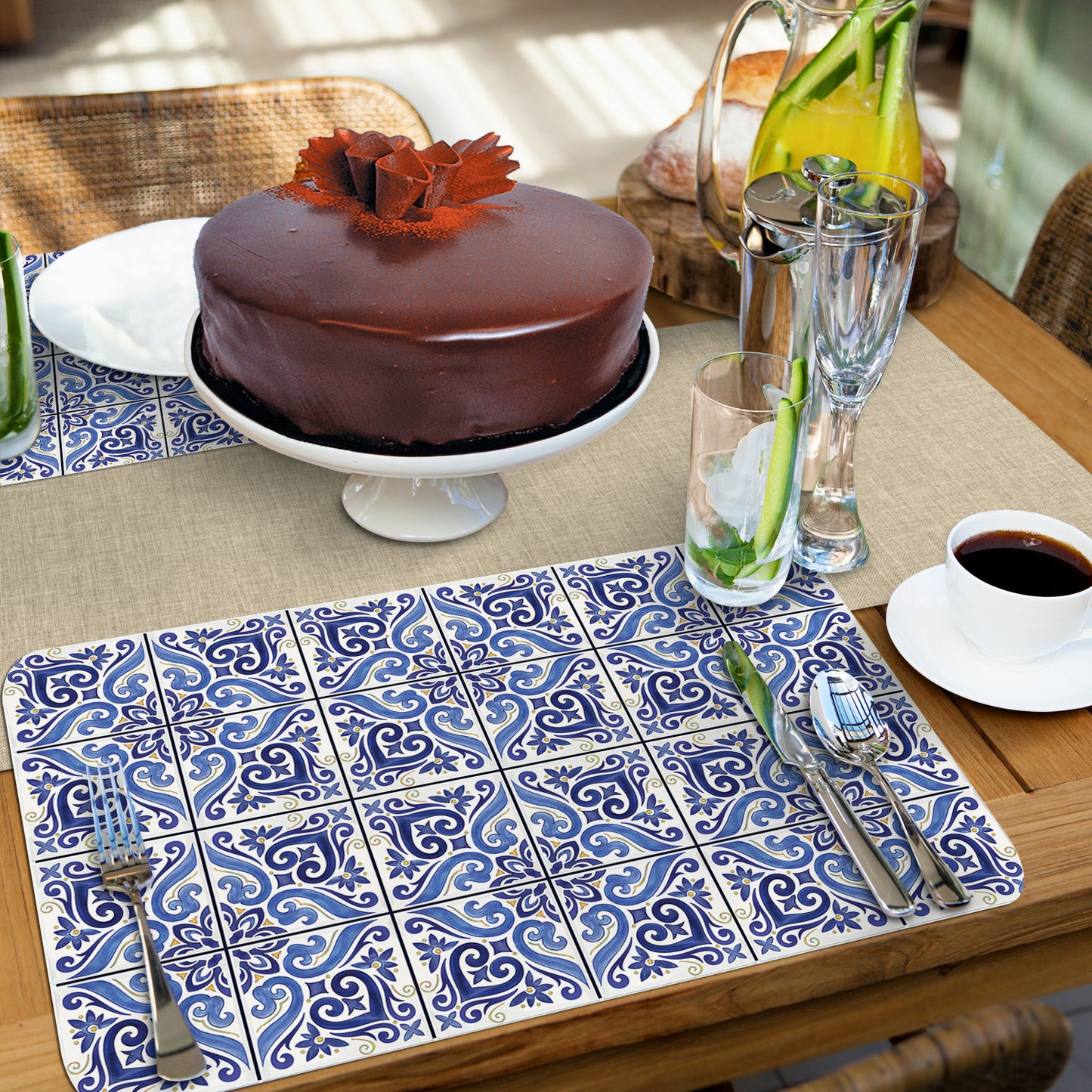 CounterArt Shades of Blue 4 Pack Reversible Easy Care Flexible Placemats Made in the USA