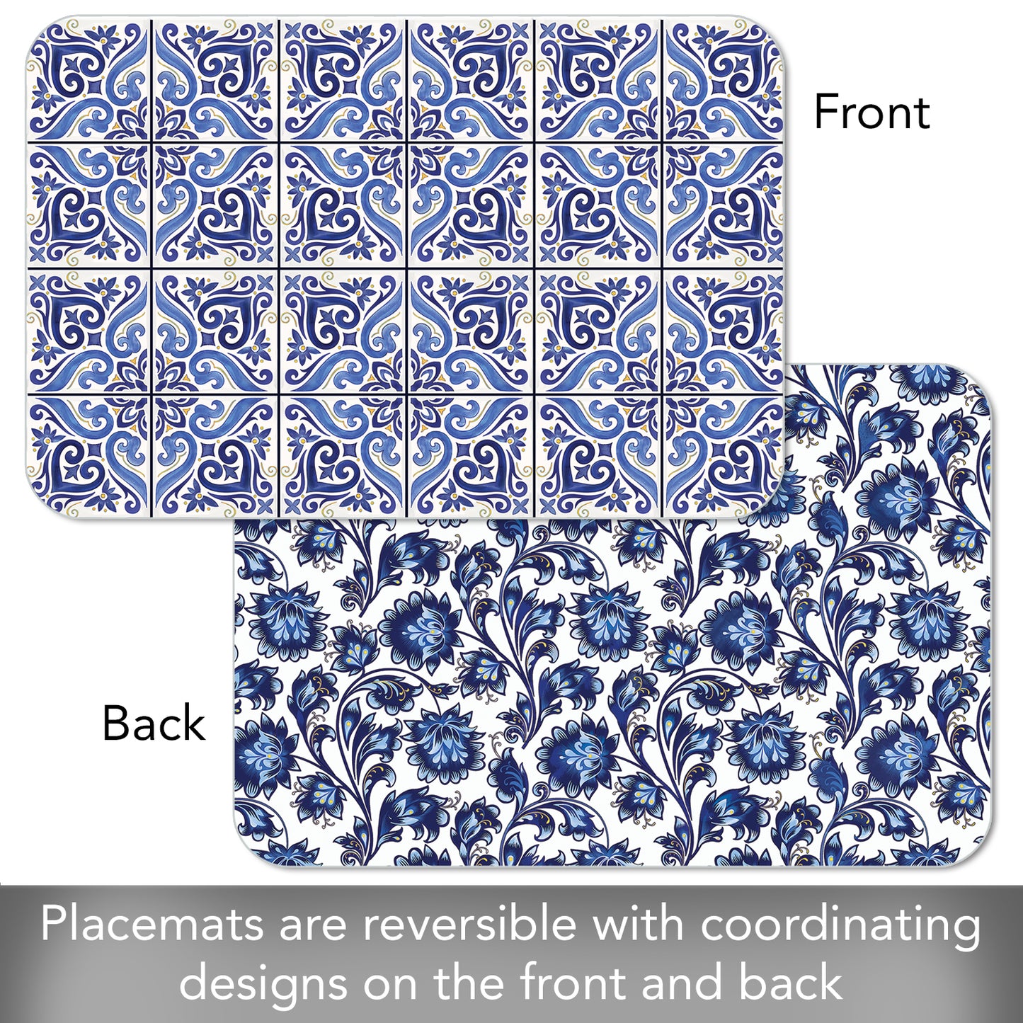 CounterArt Shades of Blue 4 Pack Reversible Easy Care Flexible Placemats Made in the USA