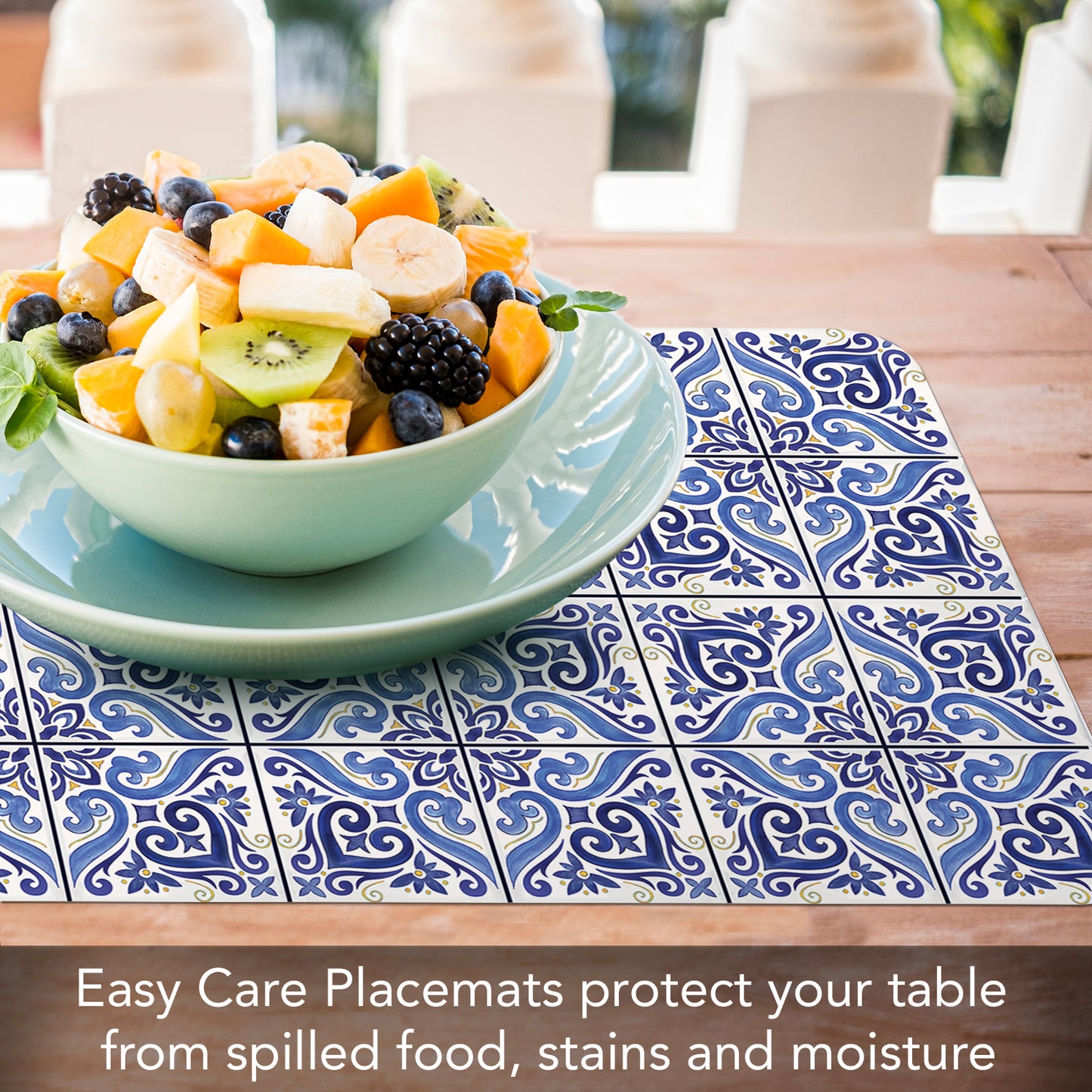CounterArt Shades of Blue 4 Pack Reversible Easy Care Flexible Placemats Made in the USA