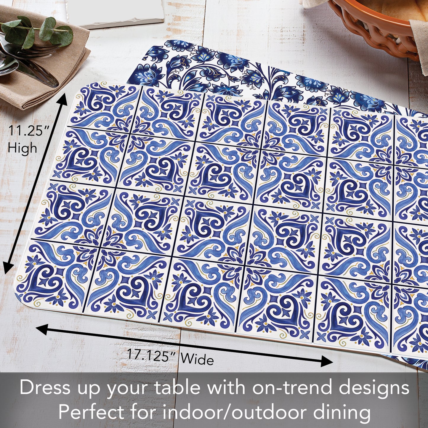 CounterArt Shades of Blue 4 Pack Reversible Easy Care Flexible Placemats Made in the USA