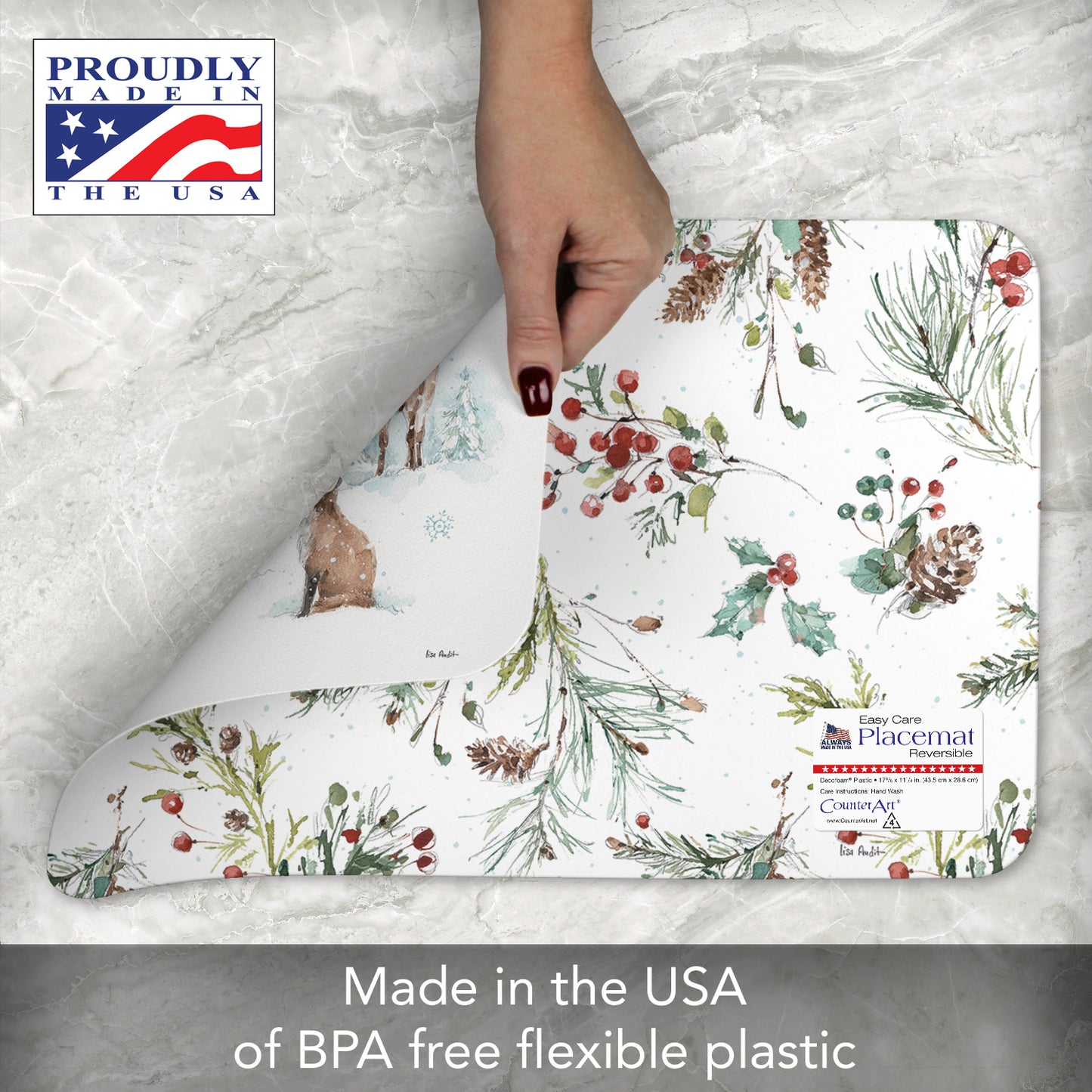 CounterArt Magical Holidays 4 Pack Reversible Easy Care Placemats Made in the USA