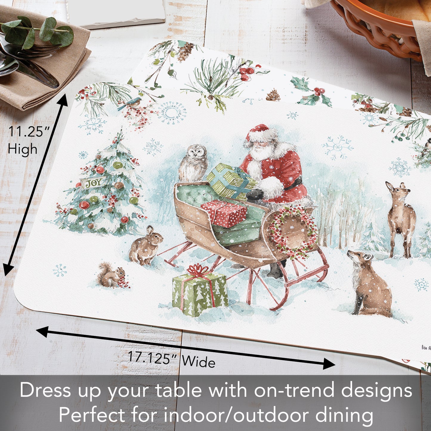 CounterArt Magical Holidays 4 Pack Reversible Easy Care Placemats Made in the USA