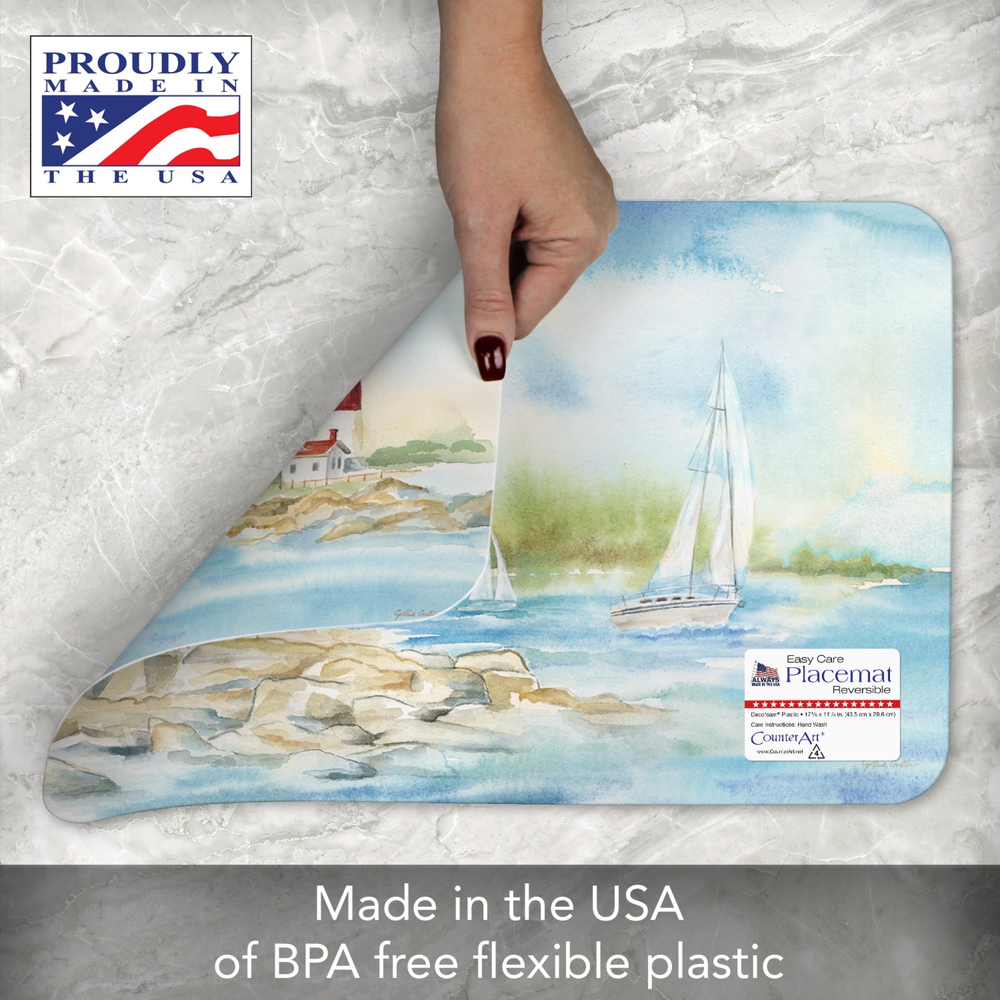 CounterArt Lighthouse Scene 4 Pack Reversible Easy Care Flexible Placemats Made in the USA