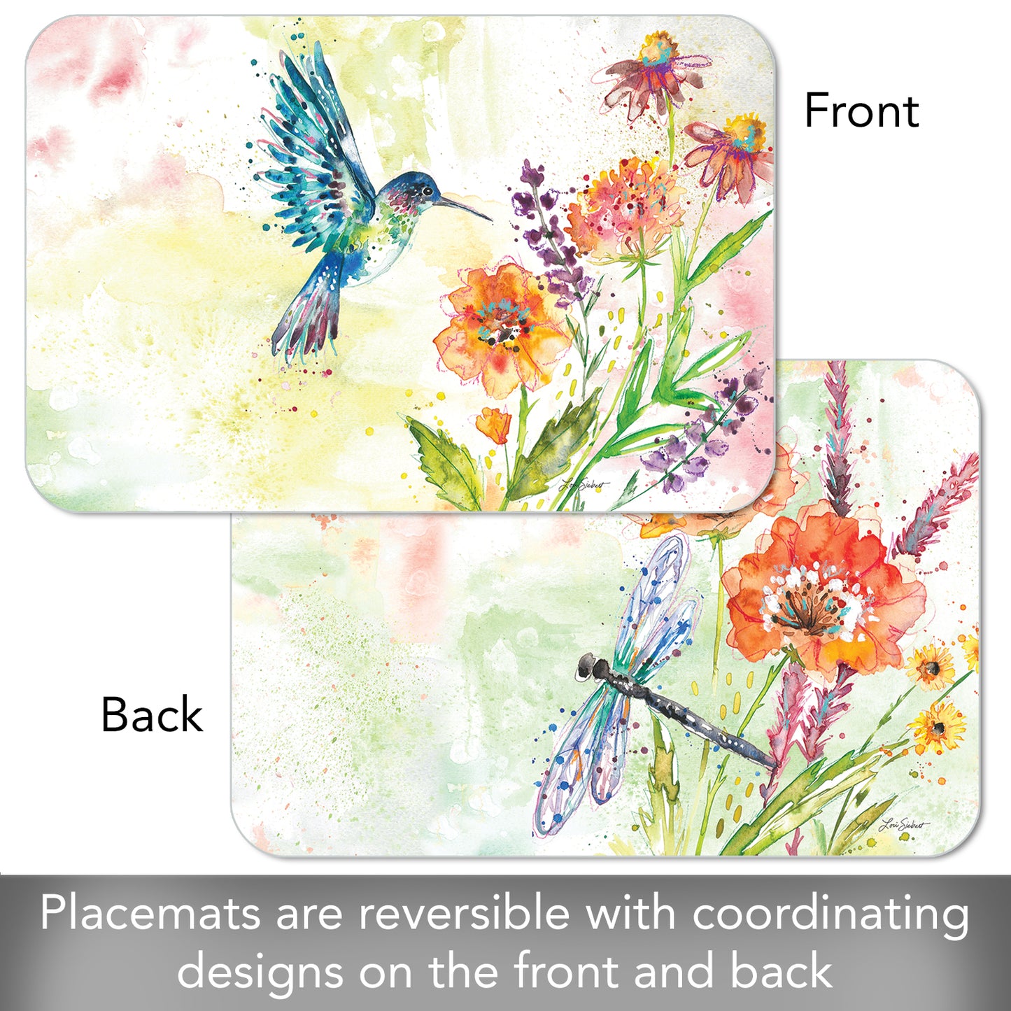 CounterArt Fanciful Flight 4 Pack Reversible Easy Care Flexible Plastic Placemats Made in The USA BPA Free Easily Wipes Clean