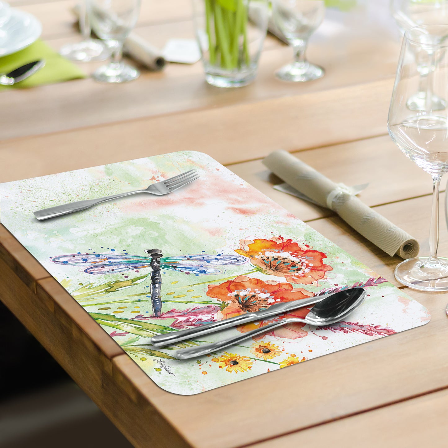 CounterArt Fanciful Flight 4 Pack Reversible Easy Care Flexible Plastic Placemats Made in The USA BPA Free Easily Wipes Clean