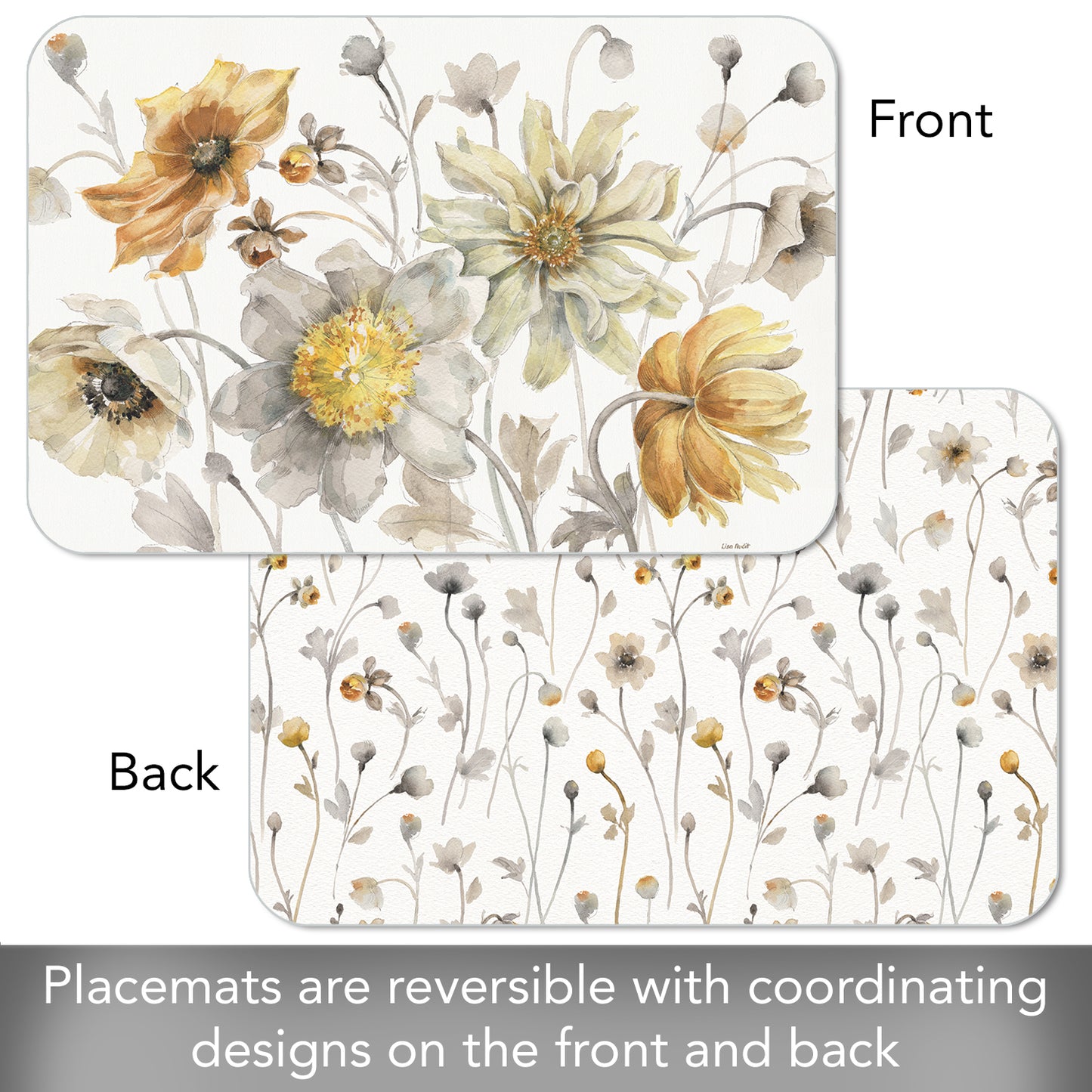 CounterArt Fields of Gold 4 Pack Reversible Easy Care Flexible Placemats Made in the USA