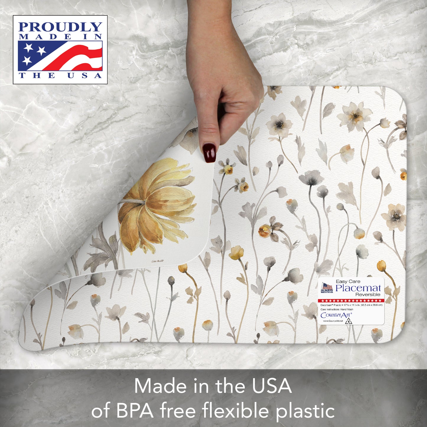 CounterArt Fields of Gold 4 Pack Reversible Easy Care Flexible Placemats Made in the USA