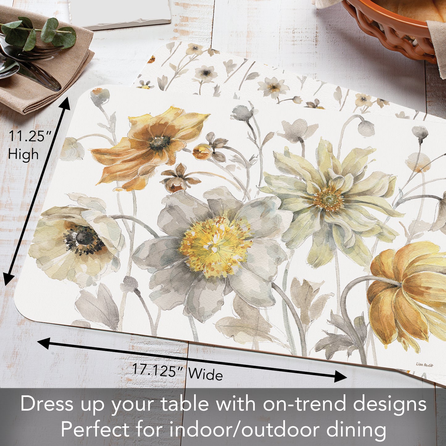 CounterArt Fields of Gold 4 Pack Reversible Easy Care Flexible Placemats Made in the USA