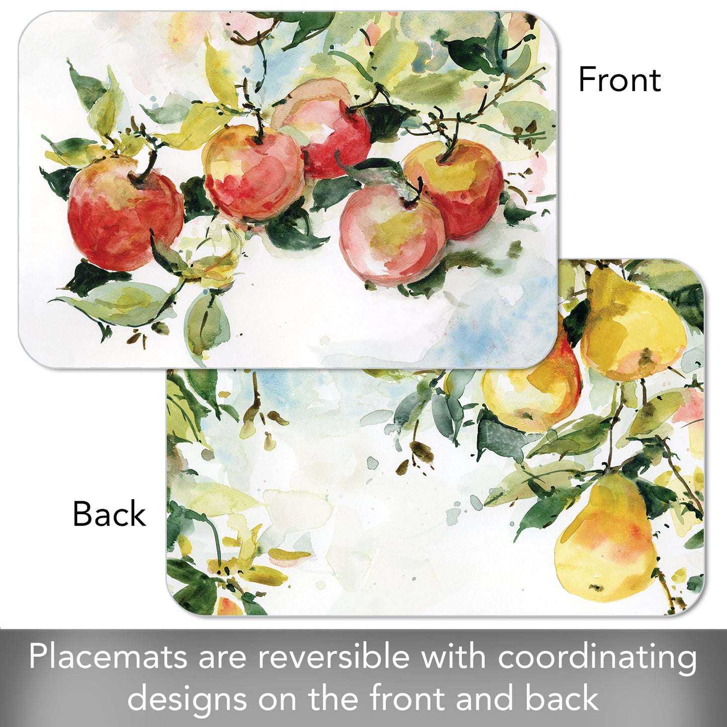 CounterArt Watercolor Fruit 4 Pack Reversible Easy Care Flexible Placemats Made in the USA