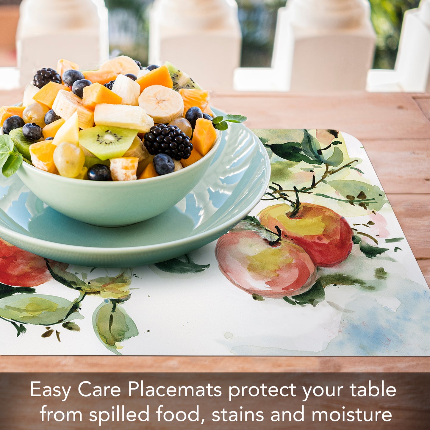 CounterArt Watercolor Fruit 4 Pack Reversible Easy Care Flexible Placemats Made in the USA
