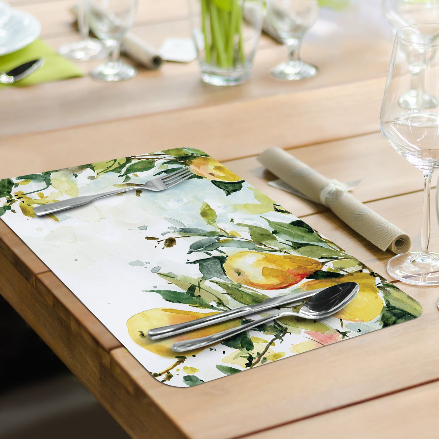 CounterArt Watercolor Fruit 4 Pack Reversible Easy Care Flexible Placemats Made in the USA