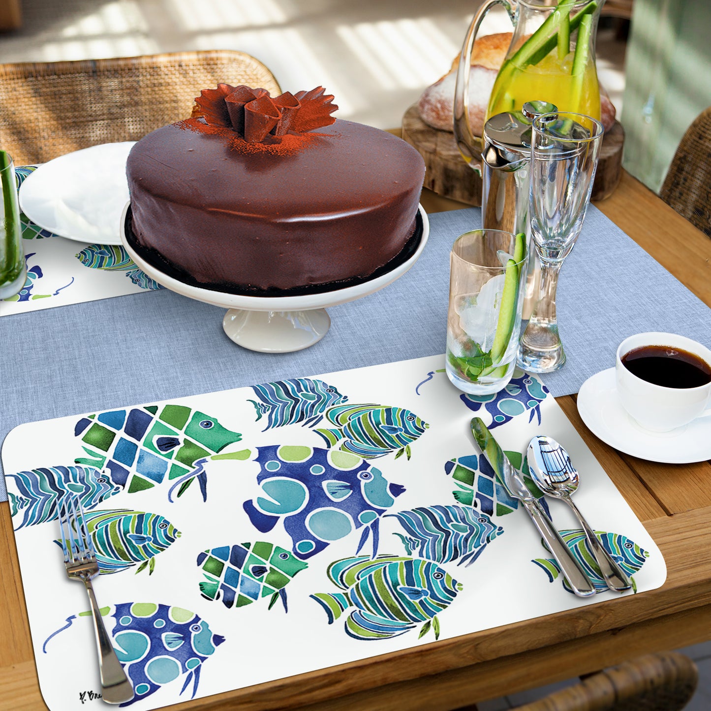 CounterArt Tahiti Fish 4 Pack Reversible Easy Care Flexible Placemats Made in the USA