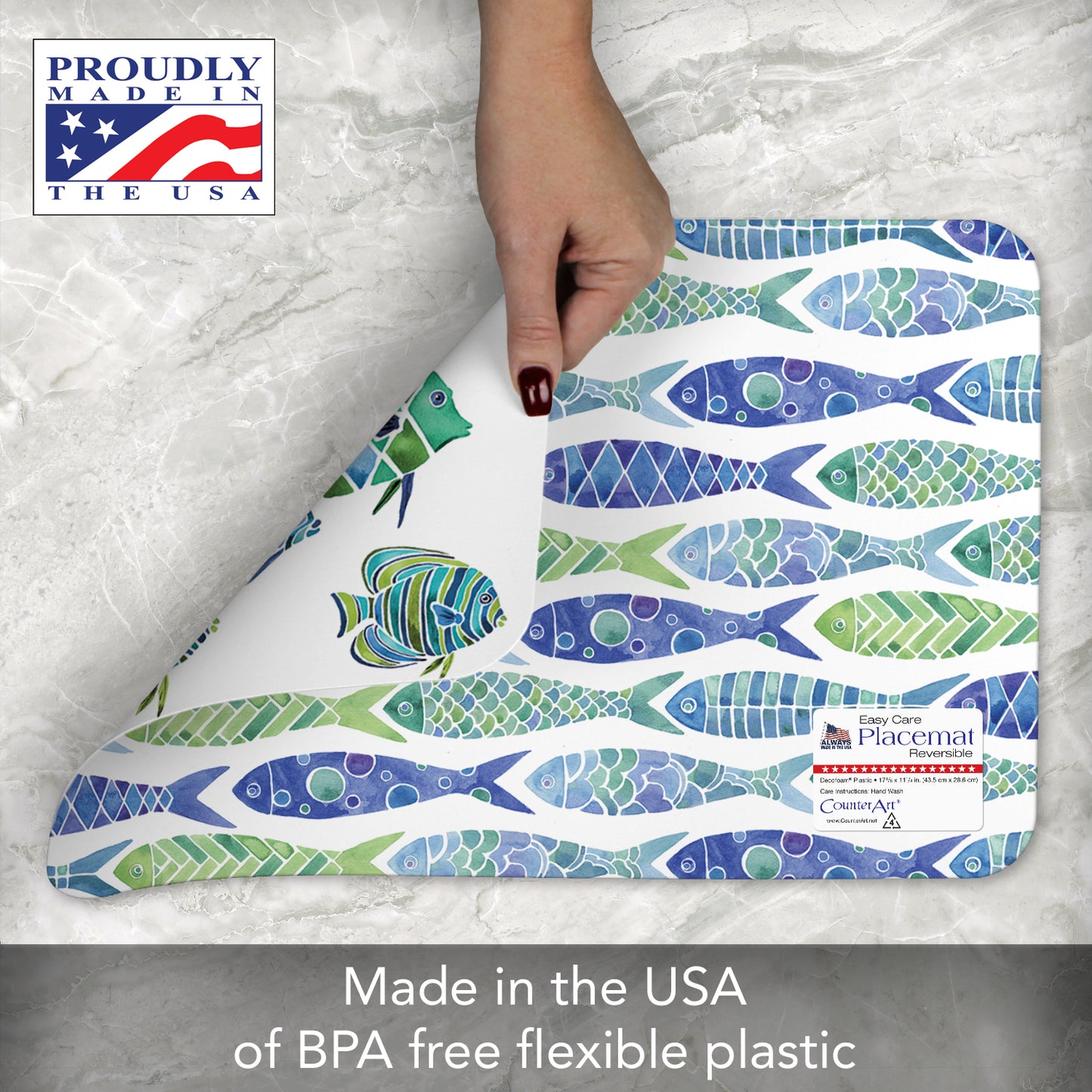 CounterArt Tahiti Fish 4 Pack Reversible Easy Care Flexible Placemats Made in the USA