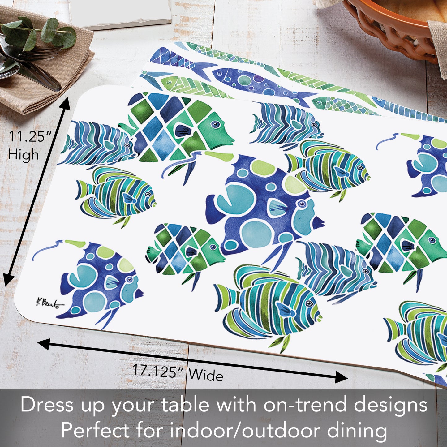 CounterArt Tahiti Fish 4 Pack Reversible Easy Care Flexible Placemats Made in the USA