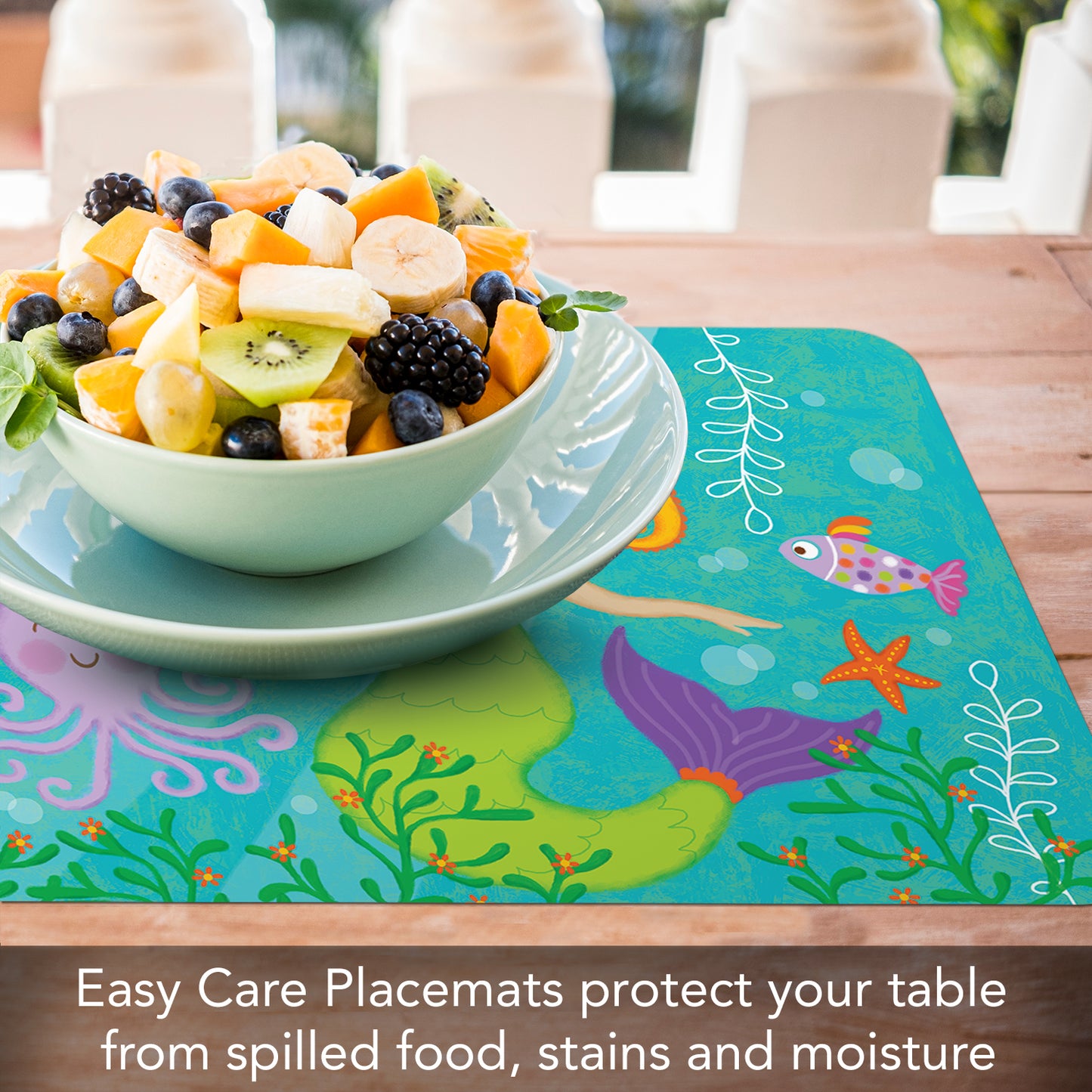 CounterArt 4 Pack Kids Mermaid Reversible Easy Care Flexible Placemats Made in the USA