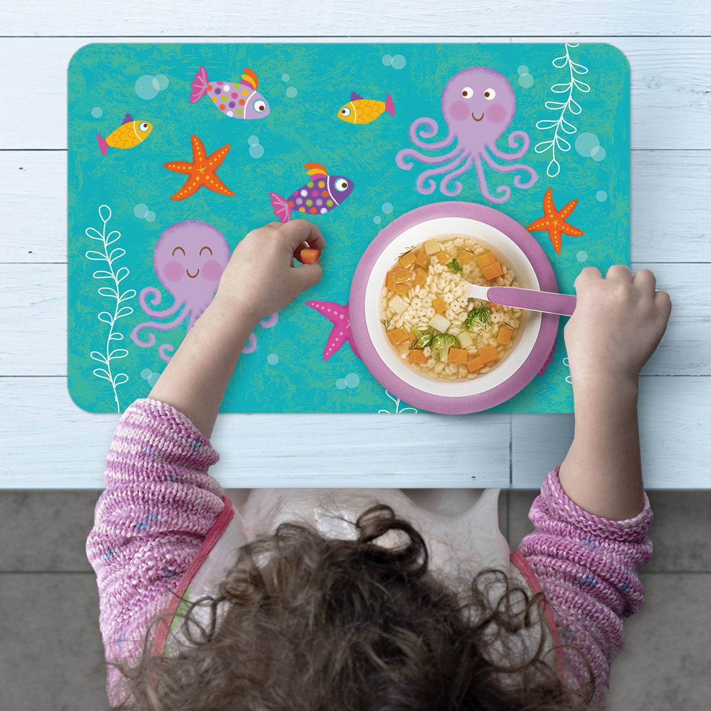 CounterArt 4 Pack Kids Mermaid Reversible Easy Care Flexible Placemats Made in the USA