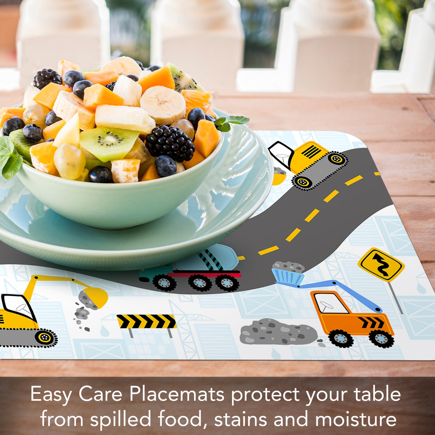 CounterArt Kids Construction Trucks 4 Pack Reversible Easy Care Flexible Placemats Made in the USA