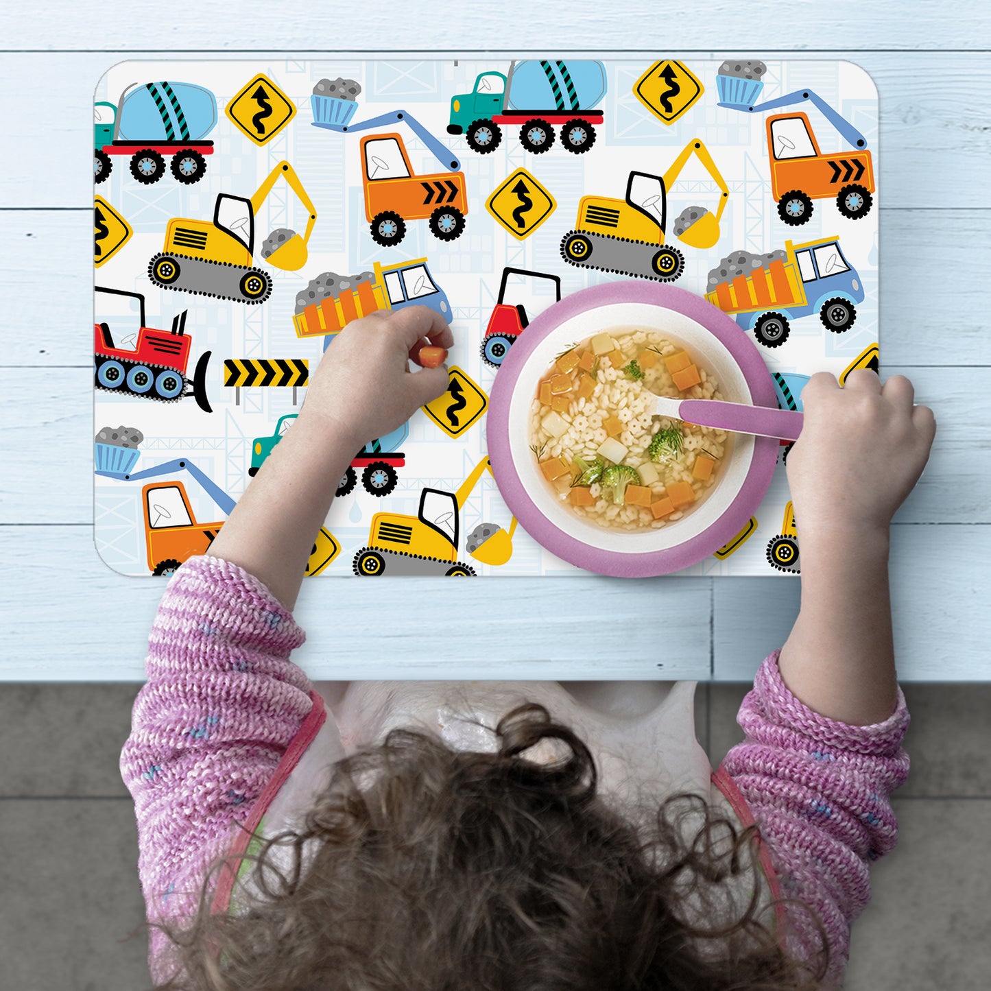 CounterArt Kids Construction Trucks 4 Pack Reversible Easy Care Flexible Placemats Made in the USA