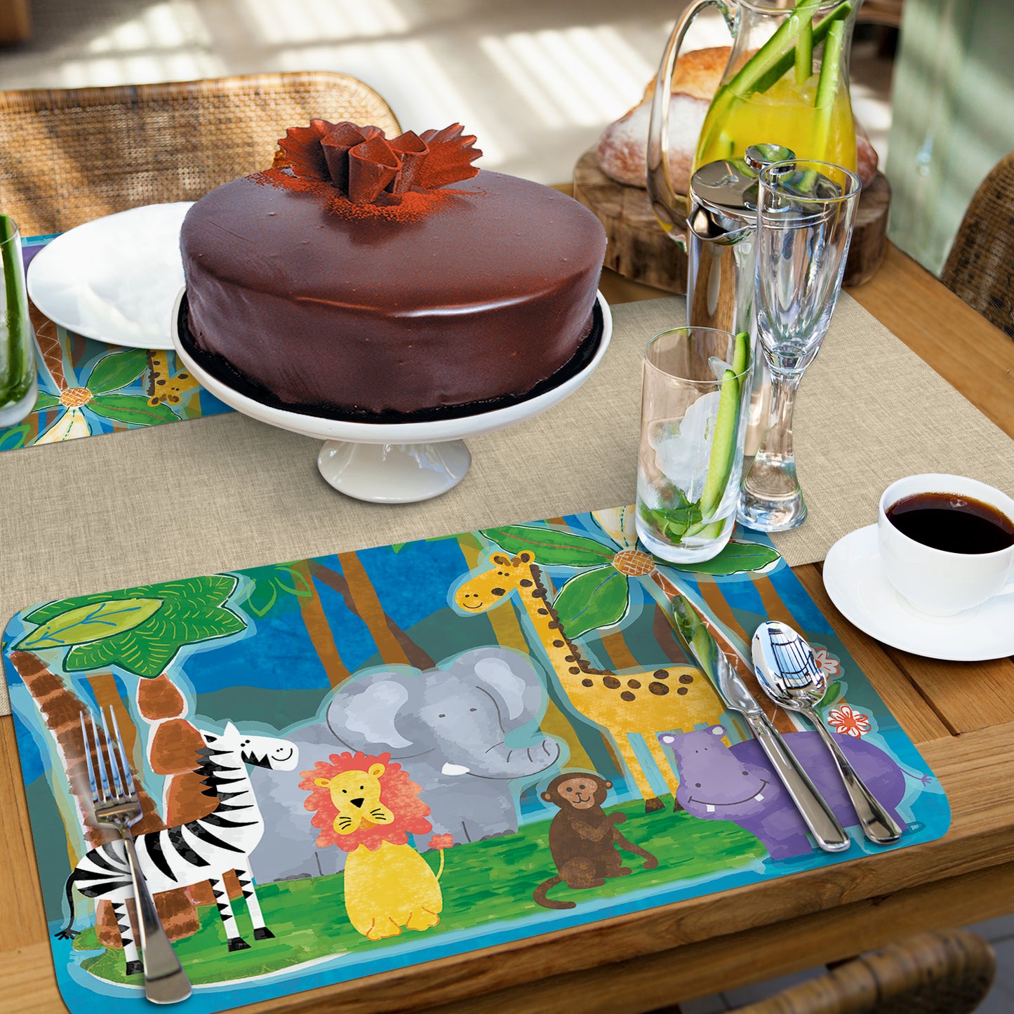 CounterArt Kids Jungle Friends 4 Pack Reversible Easy Care Flexible Placemats Made in the USA