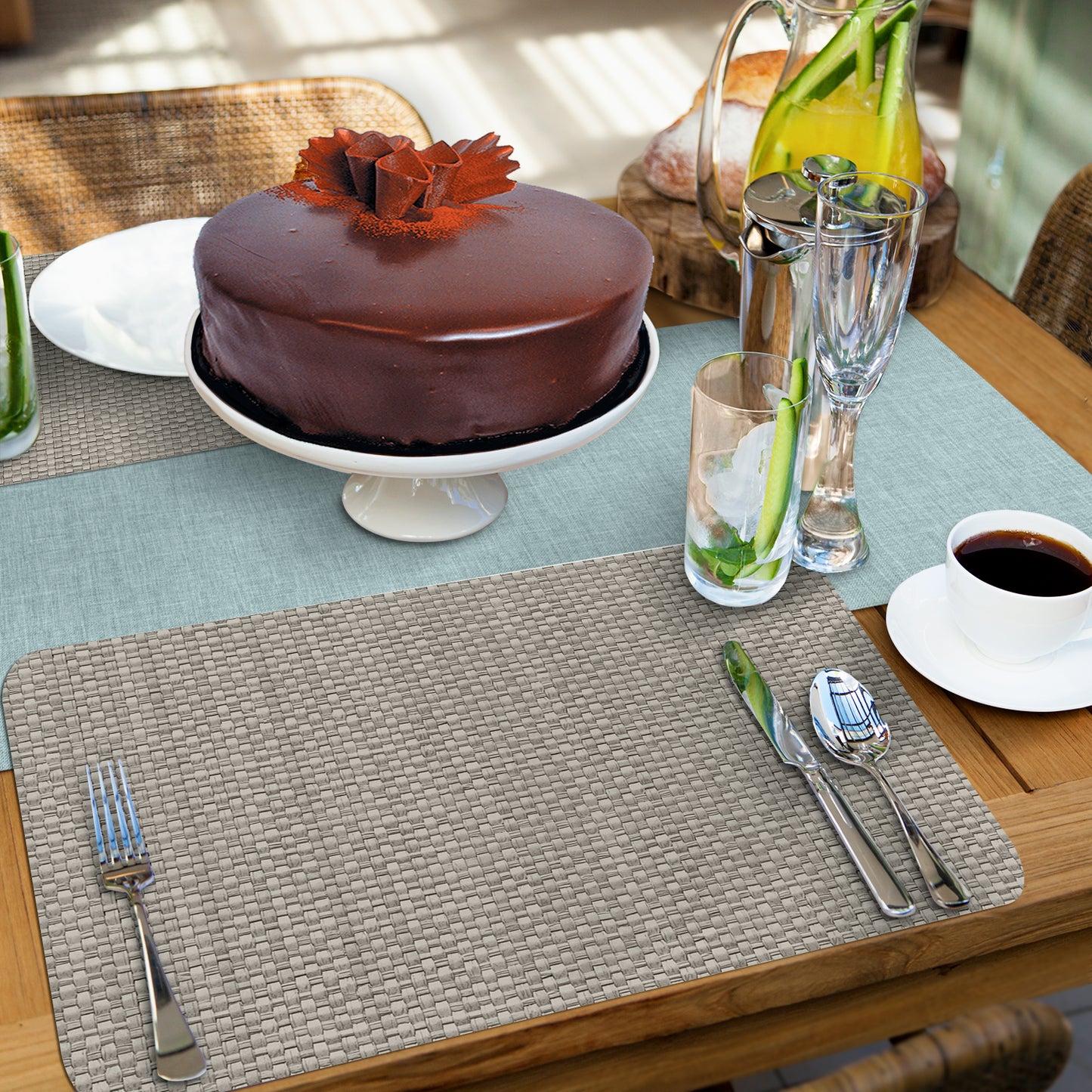 CounterArt Taupe Faux Basket Weave 4 Pack Reversible Easy Care Flexible Placemats Made in the USA