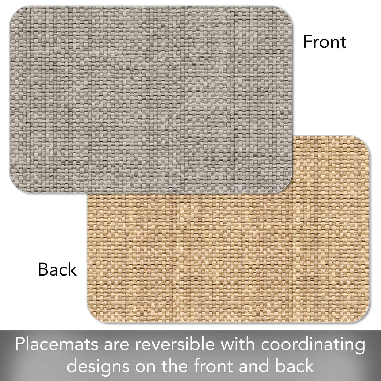 CounterArt Taupe Faux Basket Weave 4 Pack Reversible Easy Care Flexible Placemats Made in the USA