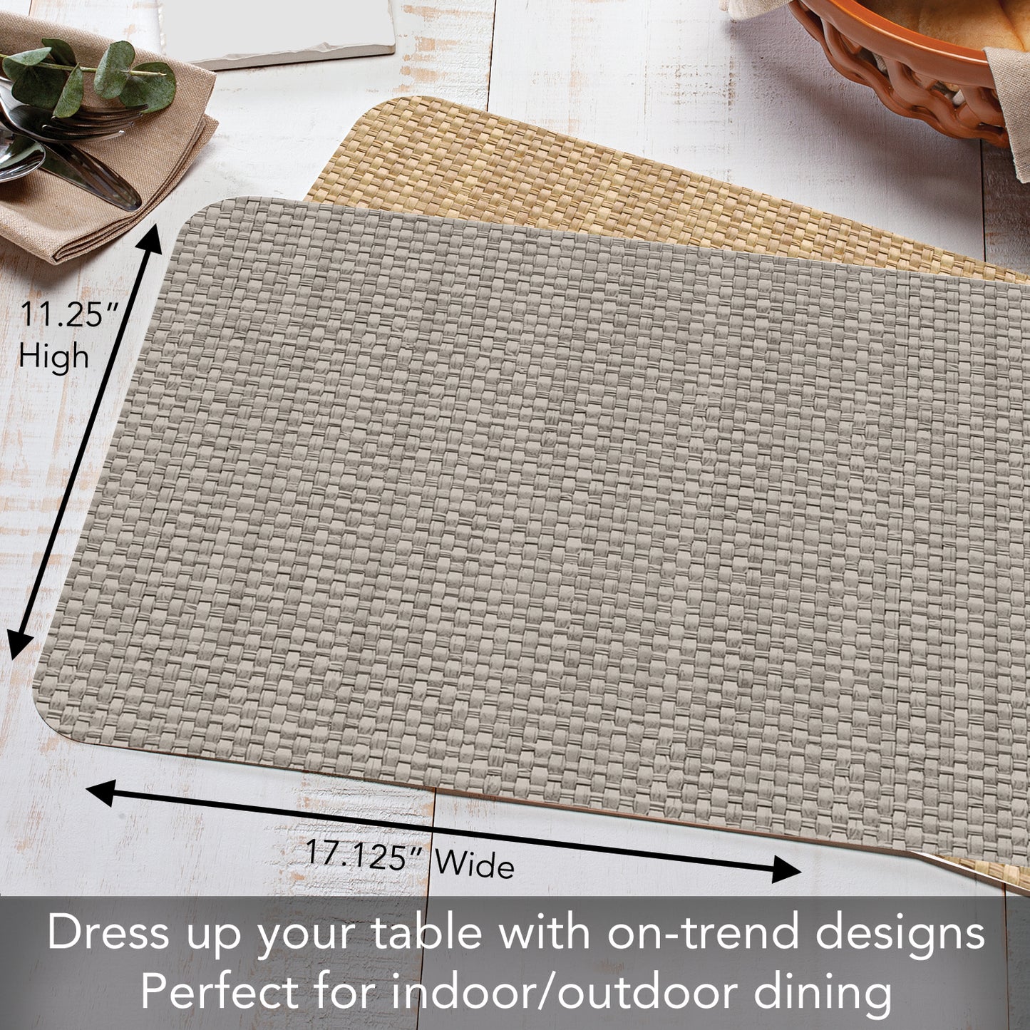 CounterArt Taupe Faux Basket Weave 4 Pack Reversible Easy Care Flexible Placemats Made in the USA